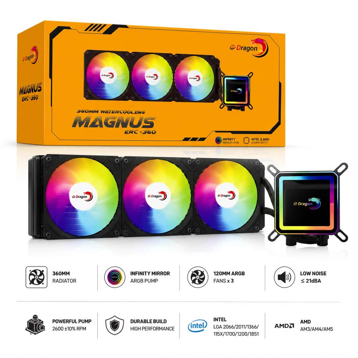 eDragon MAGNUS ERC-360 – 360mm ARGB Liquid CPU Cooler 2