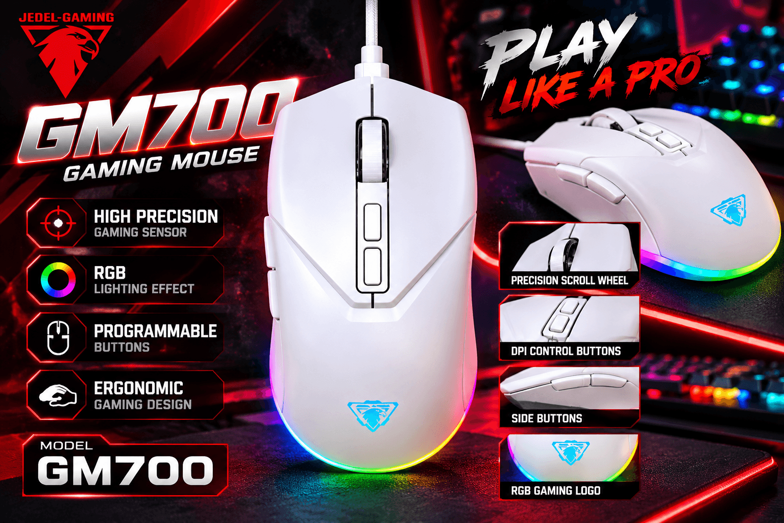 JEDEL GM700 RGB Gaming Mouse – White 1