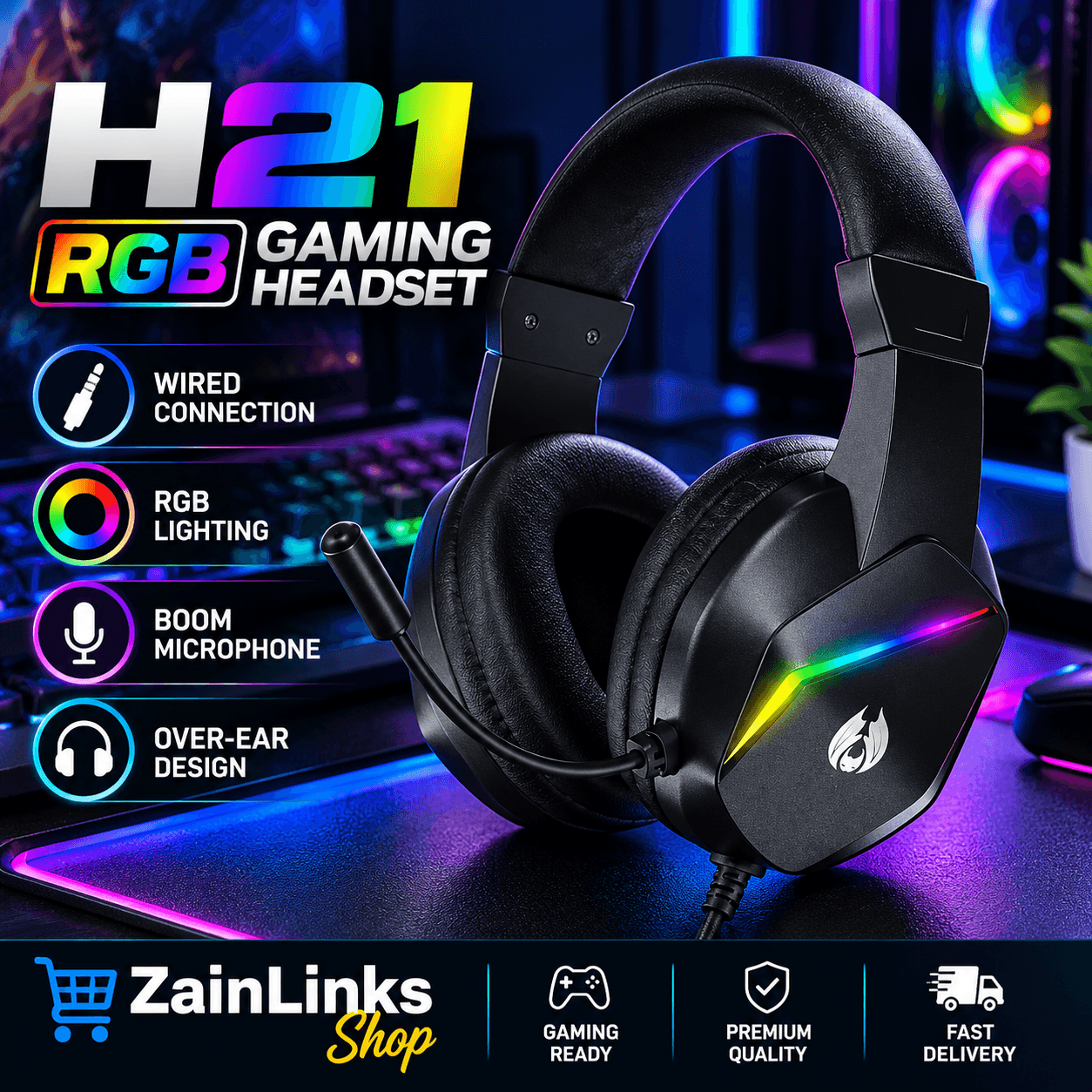 H21 Hybrid Wired RGB Gaming Headset 1