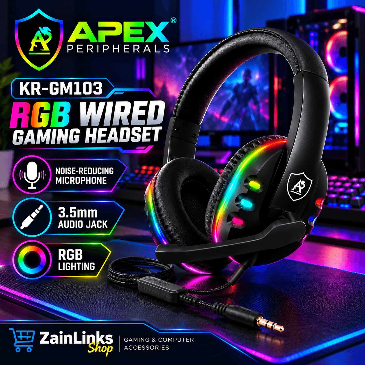 KR GM103 RGB Wired Gaming Headset with Noise-Reducing Microphone 1