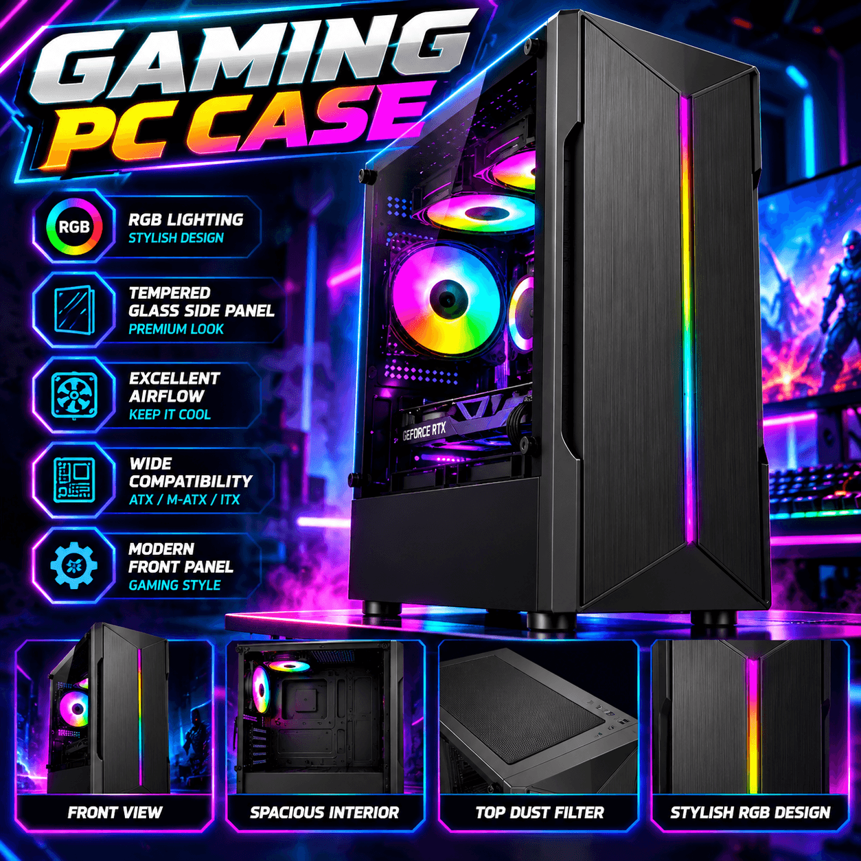 Thunder Zippy TGC-1026 Gaming PC Case – Stylish RGB Design 2