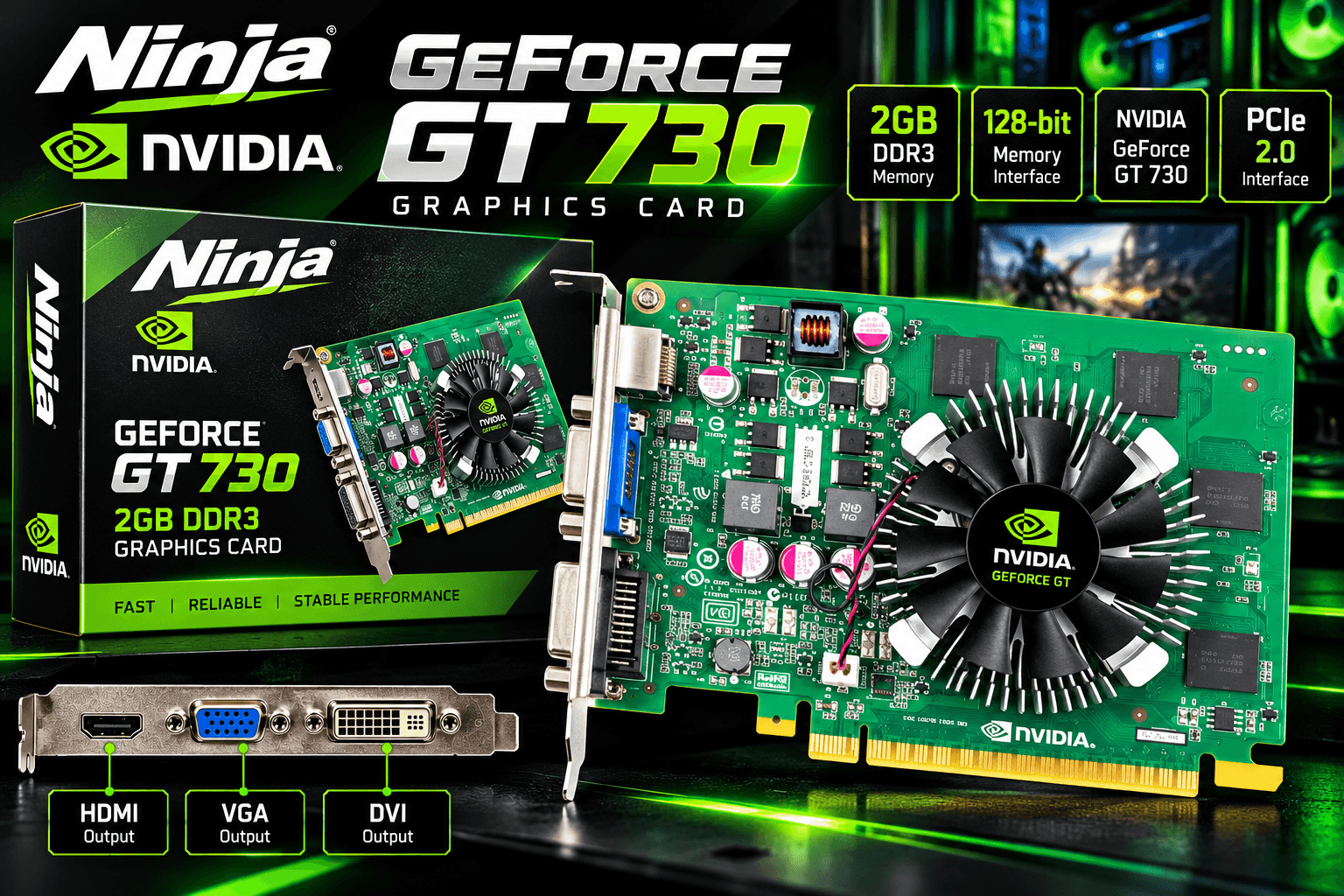 Ninja NVIDIA GeForce GT 730 2GB DDR3 Graphics Card – 128-Bit 1