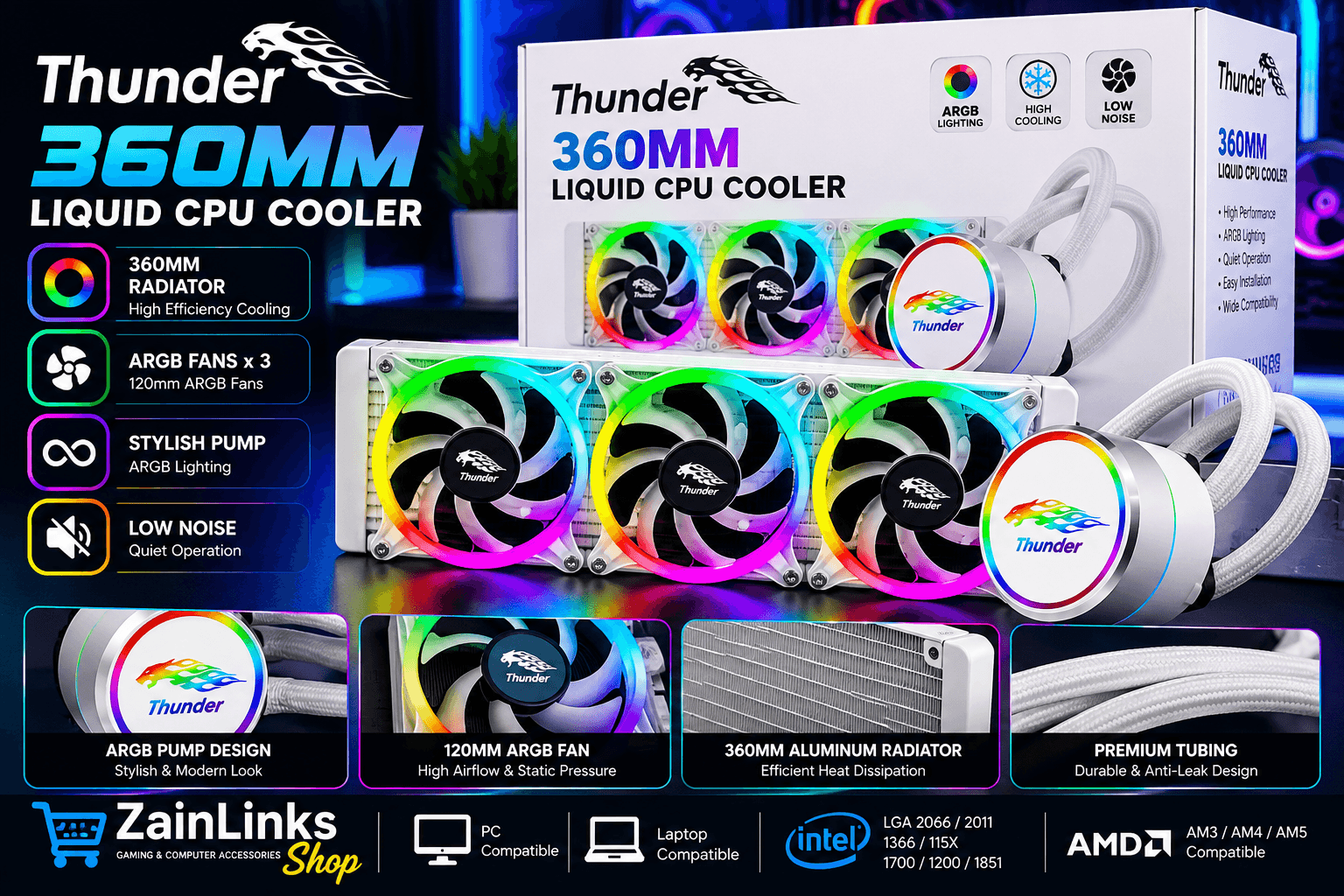Thunder BORA 360MM ARGB Liquid CPU Cooler 2