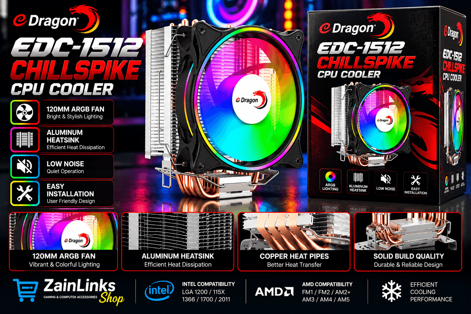eDragon EDC-1512 CHILLSPIKE CPU Cooler