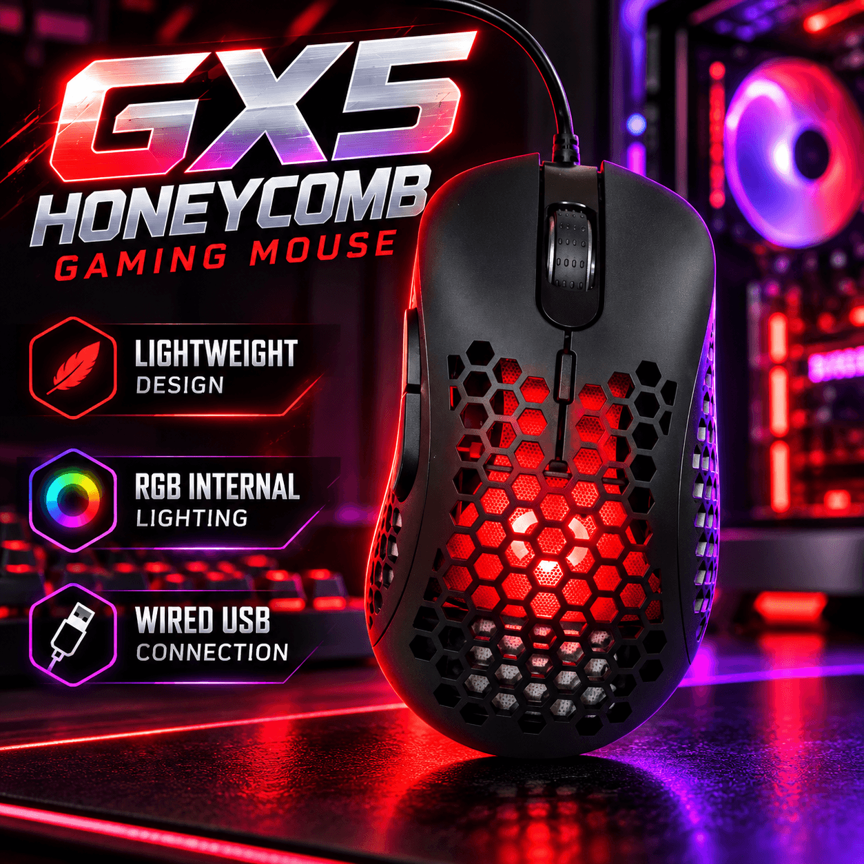 GX5 Honeycomb RGB Wired Gaming Mouse