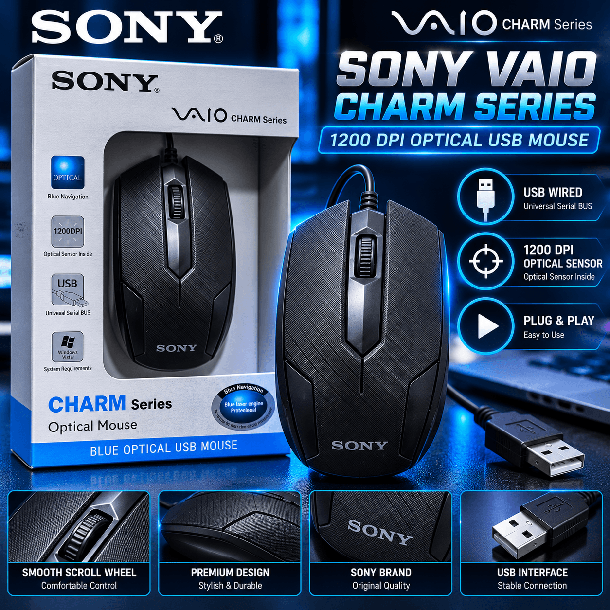 Sony VAIO Charm Series Optical USB Mouse – 1200 DPI