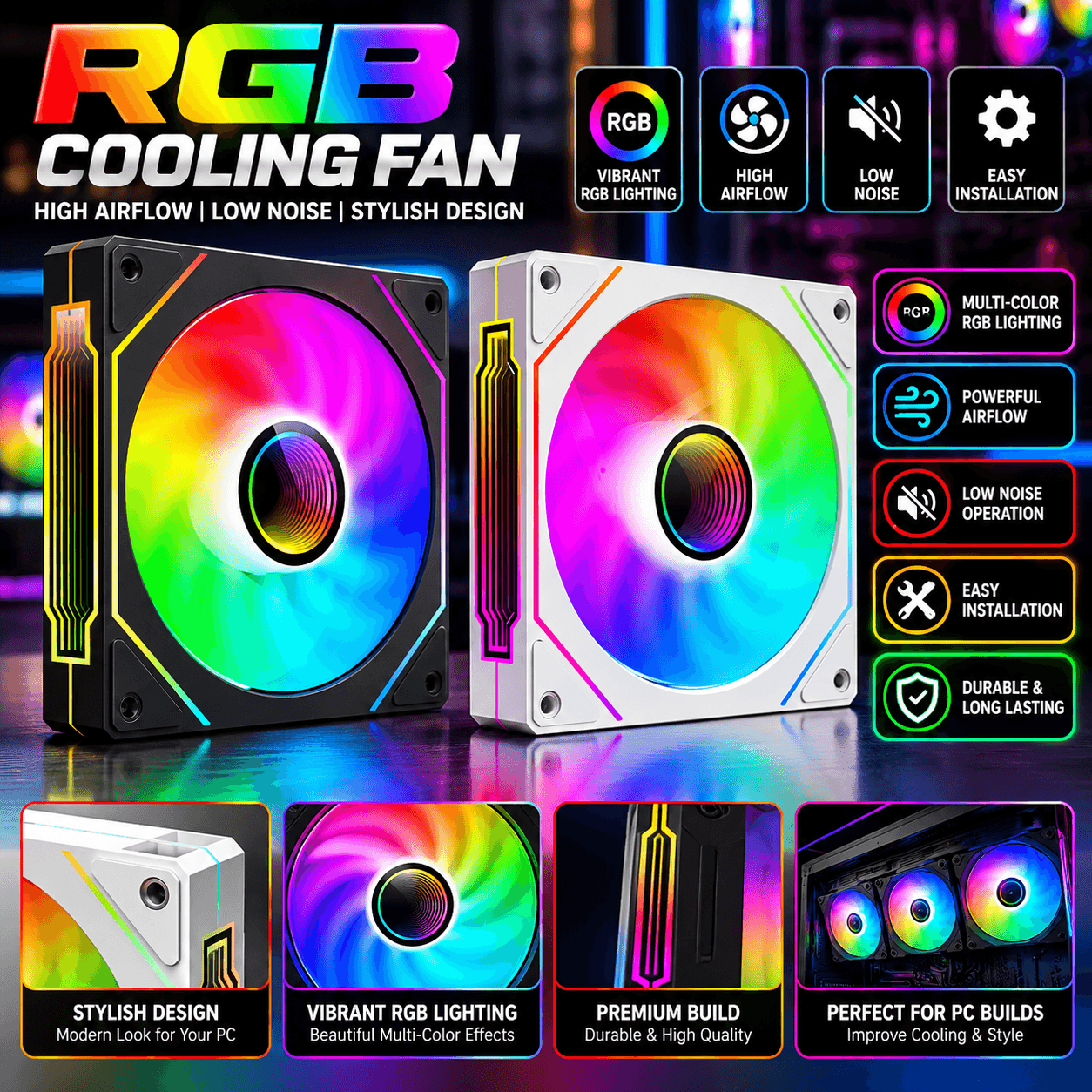 ARGB Cooling Fan – Stylish PC Case Fan with Multicolor Lighting