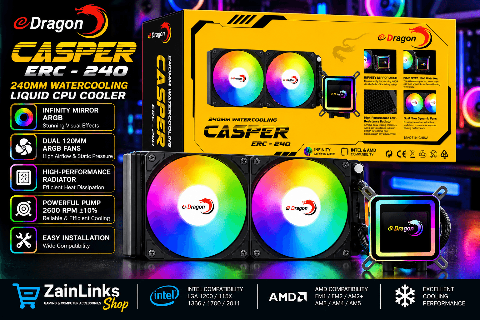 eDragon CASPER ERC-240mm ARGB Liquid Cooler