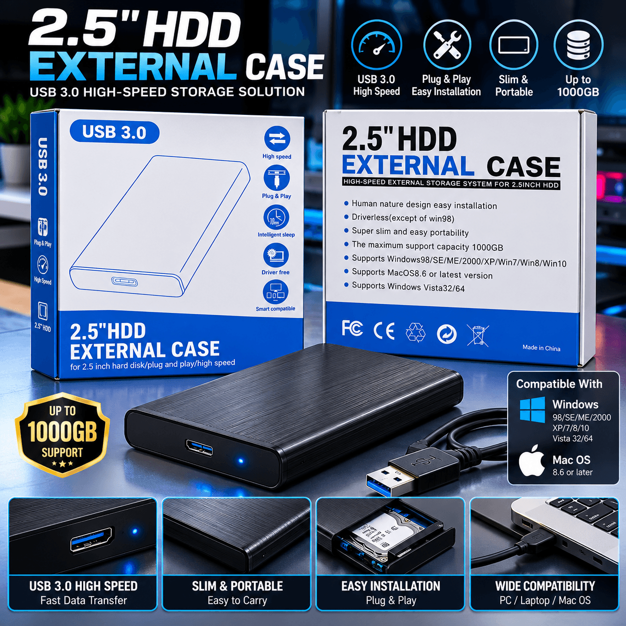 2.5-Inch HDD External Case – USB 3.0 High-Speed Storage Enclosure