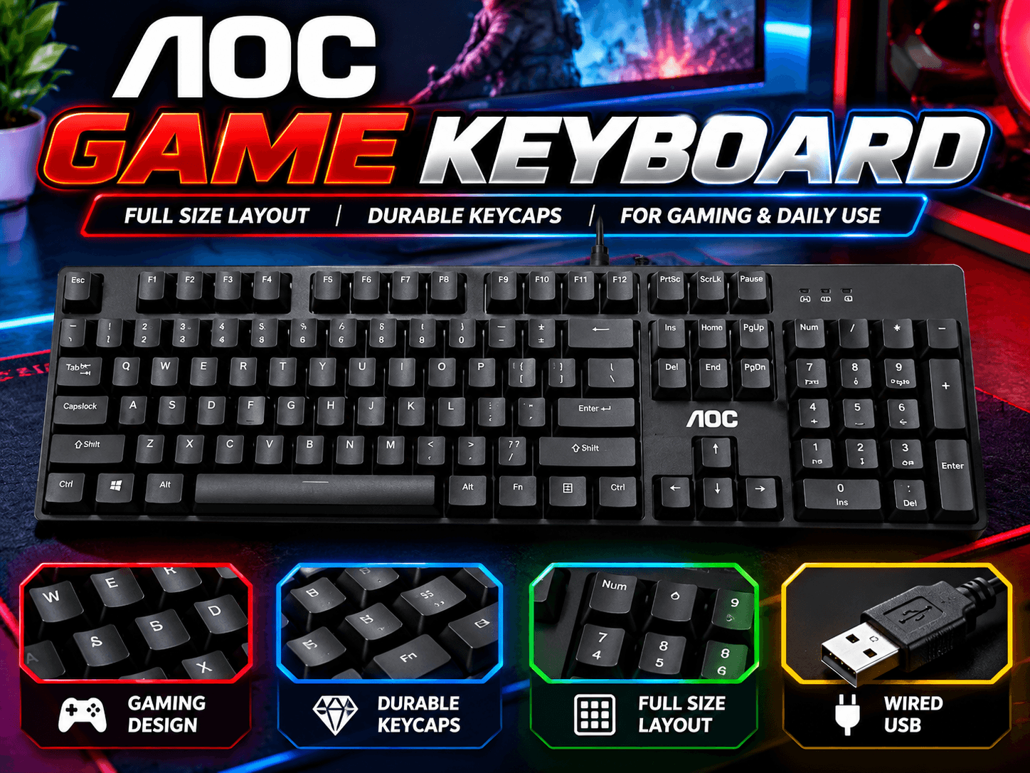 AOC Game Keyboard – Stylish Design for Gaming and Everyday Use