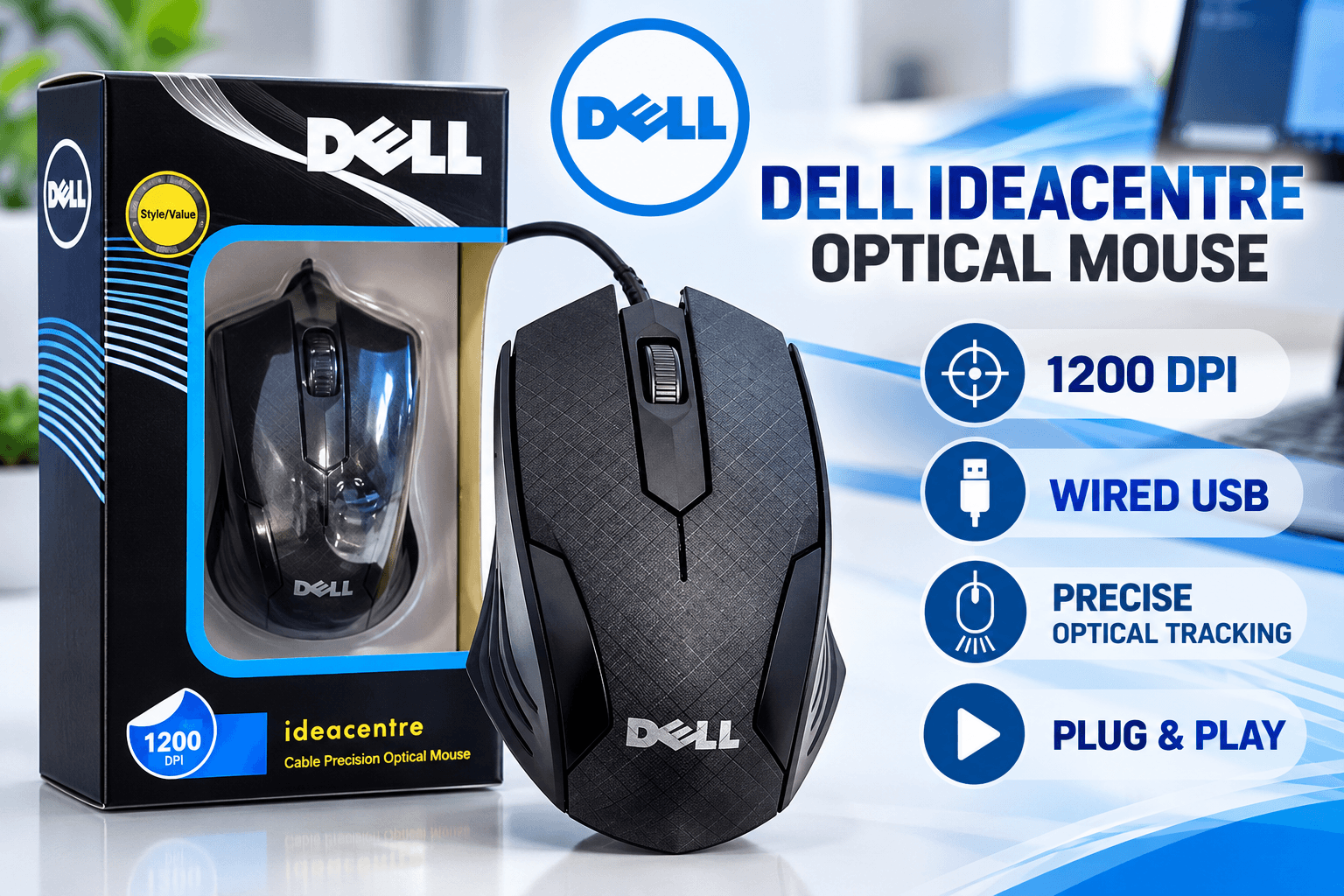 Dell Ideacentre Optical Mouse – 1200 DPI USB Wired Mouse