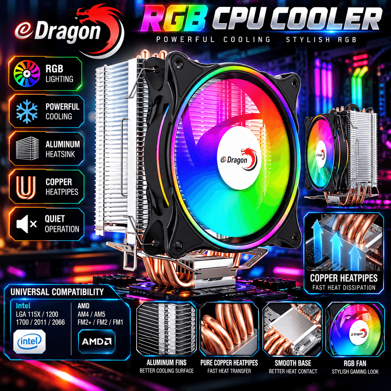 eDragon EDC-1026 V2 Dragon Wave V2 CPU Air Cooler
