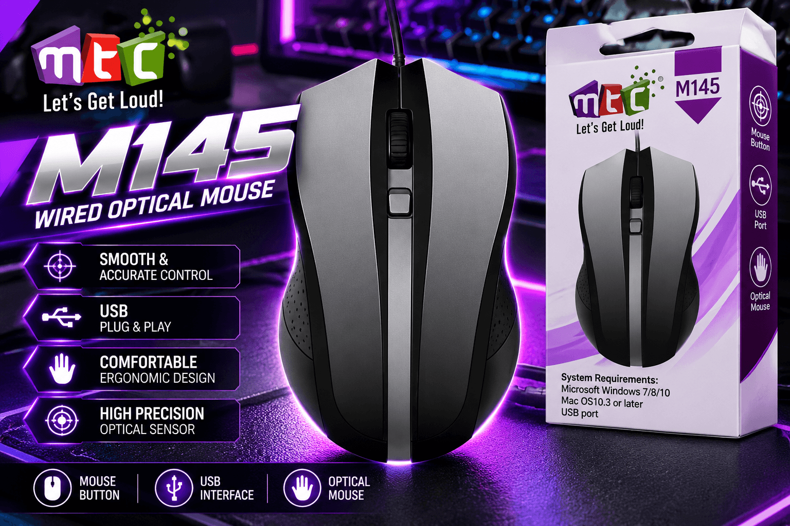 MTC M145 Wired Optical Mouse