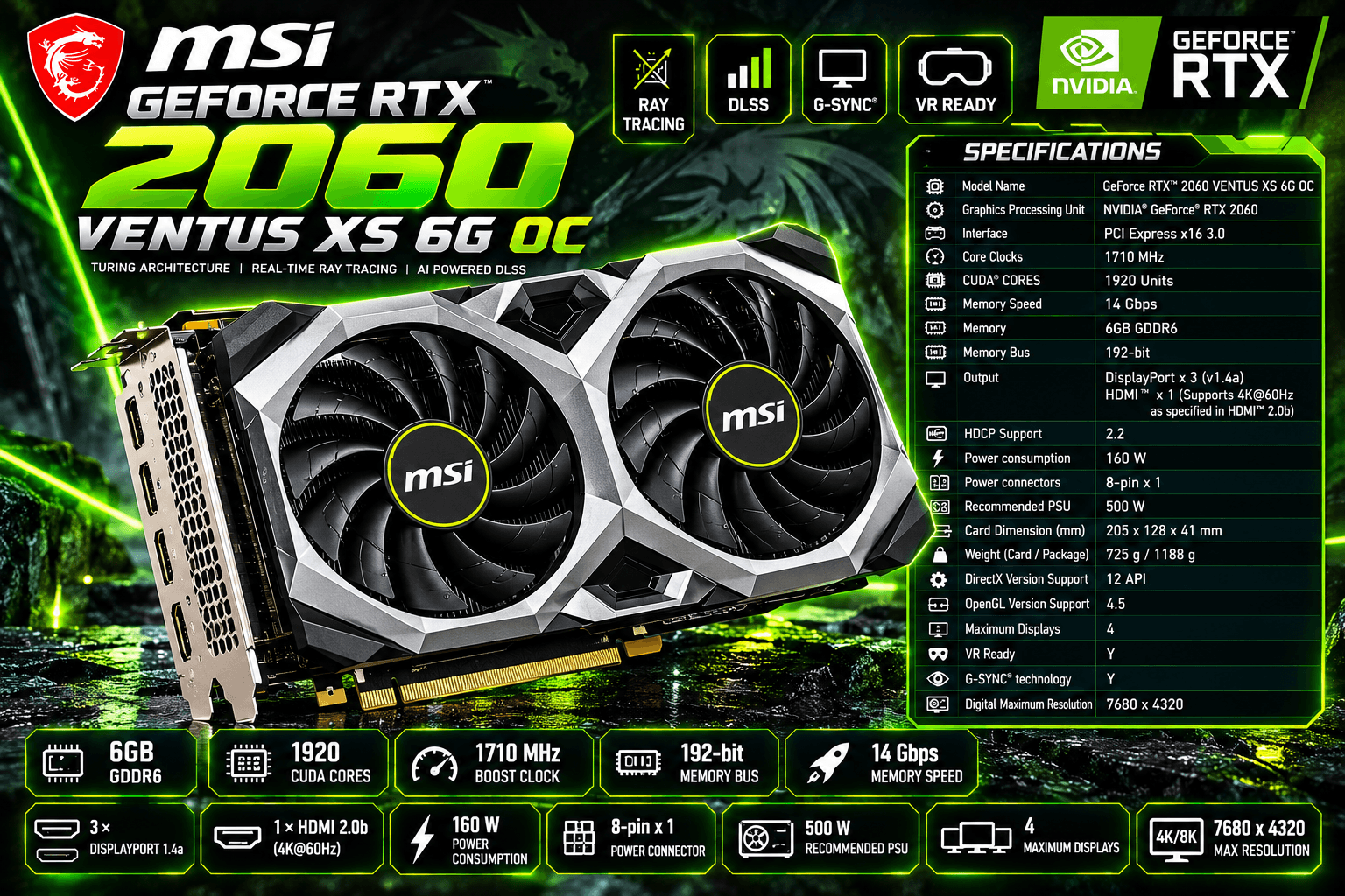 MSI GeForce RTX 2060 VENTUS XS 6G OC – 6GB GDDR6