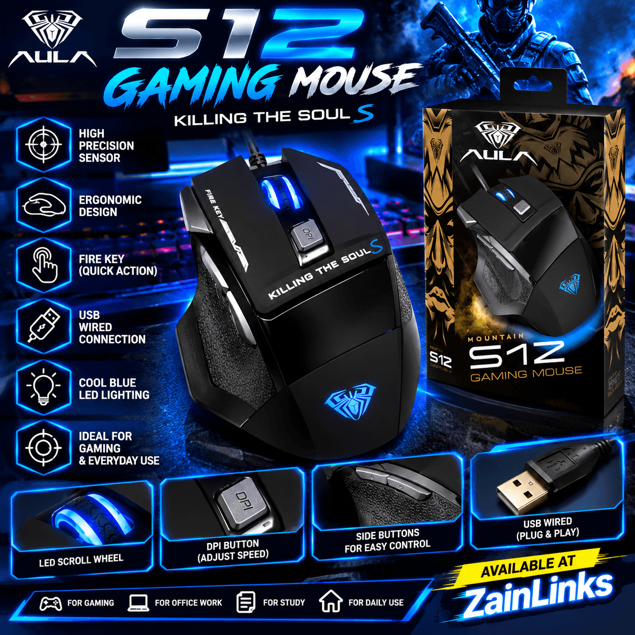AULA S12 Gaming Mouse – Precision Meets Performance