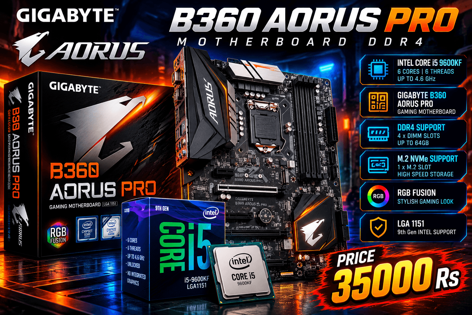 GIGABYTE B360 AORUS PRO Motherboard + Intel Core i5-9600KF Processor