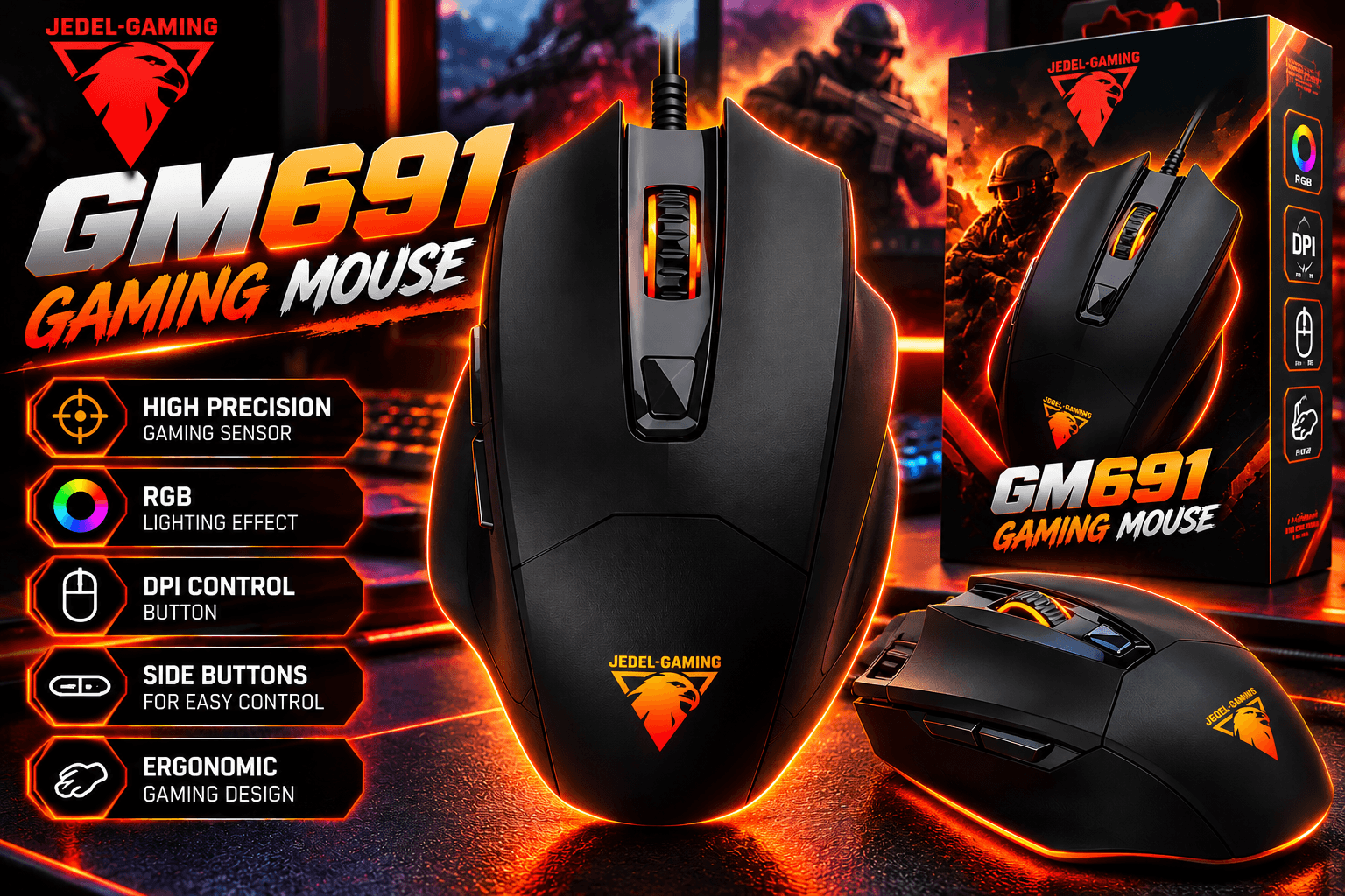 JEDEL GM691 Gaming Mouse – Black