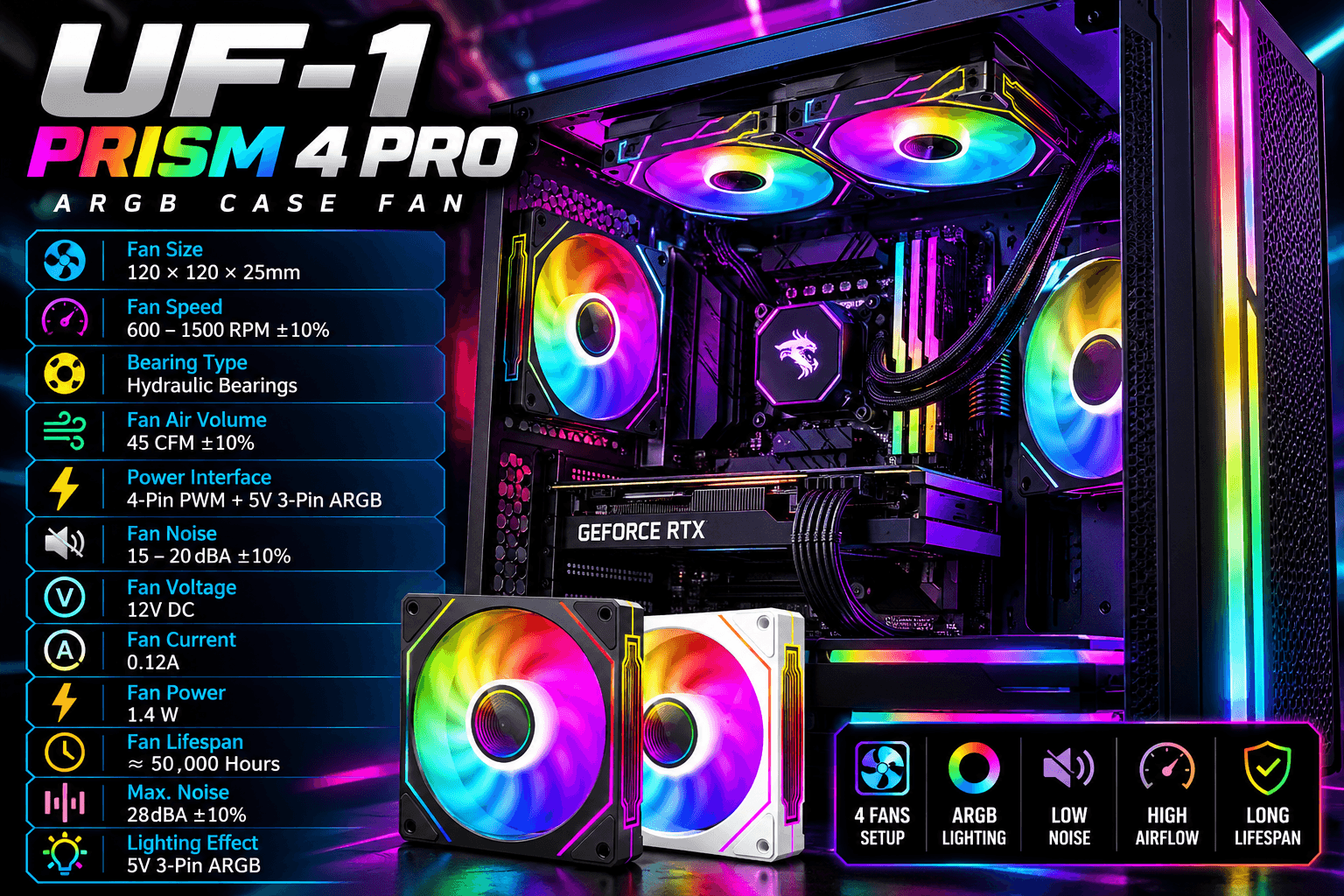 UF-1 PRISM 4 PRO ARGB Gaming Case Fan