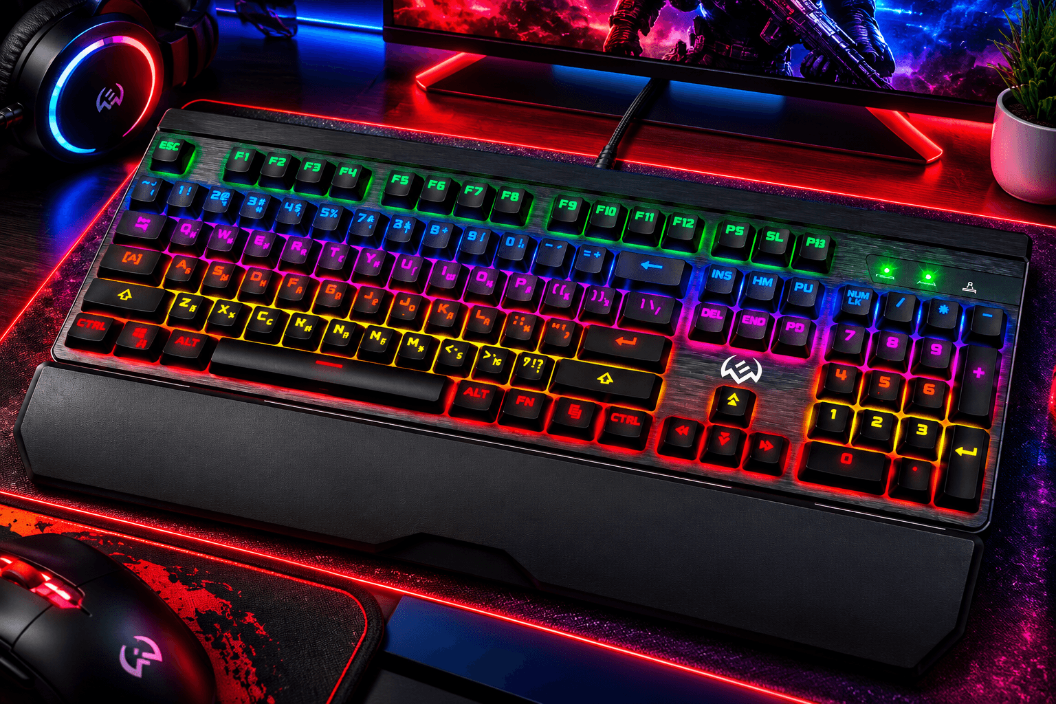 RGB Gaming Keyboard with Wrist Rest