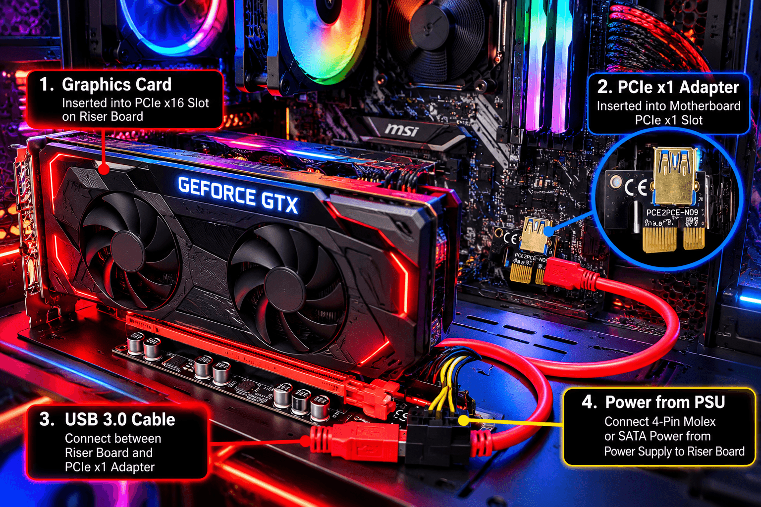 PCIe 1x to 16x USB 3.0 GPU Riser Card Adapter – VER010S. Riser Card Adapter USB 3.0 VER010S PCI-E 1x To 16x Riser Card