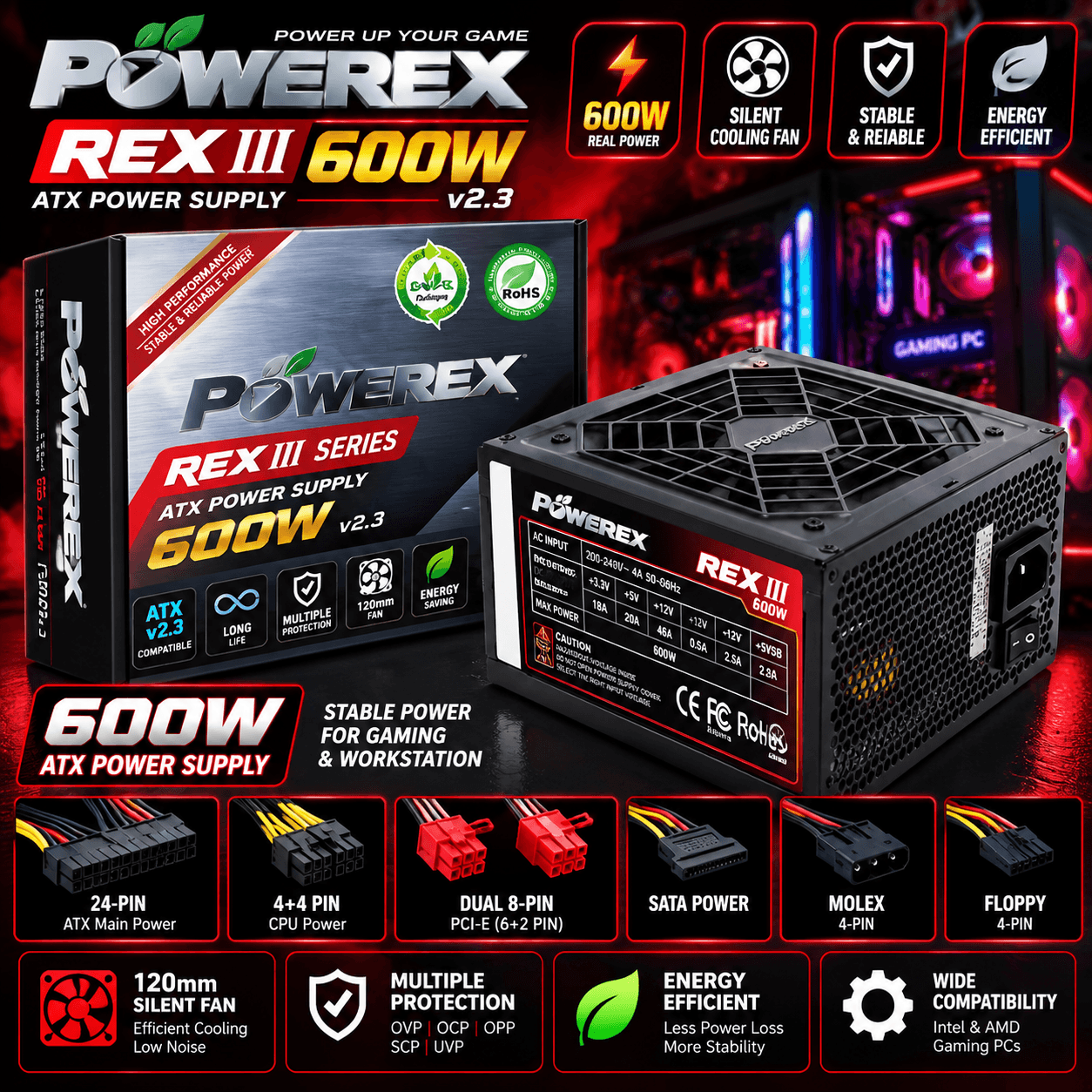 POWEREX REX III 600W v2.3 ATX Power Supply