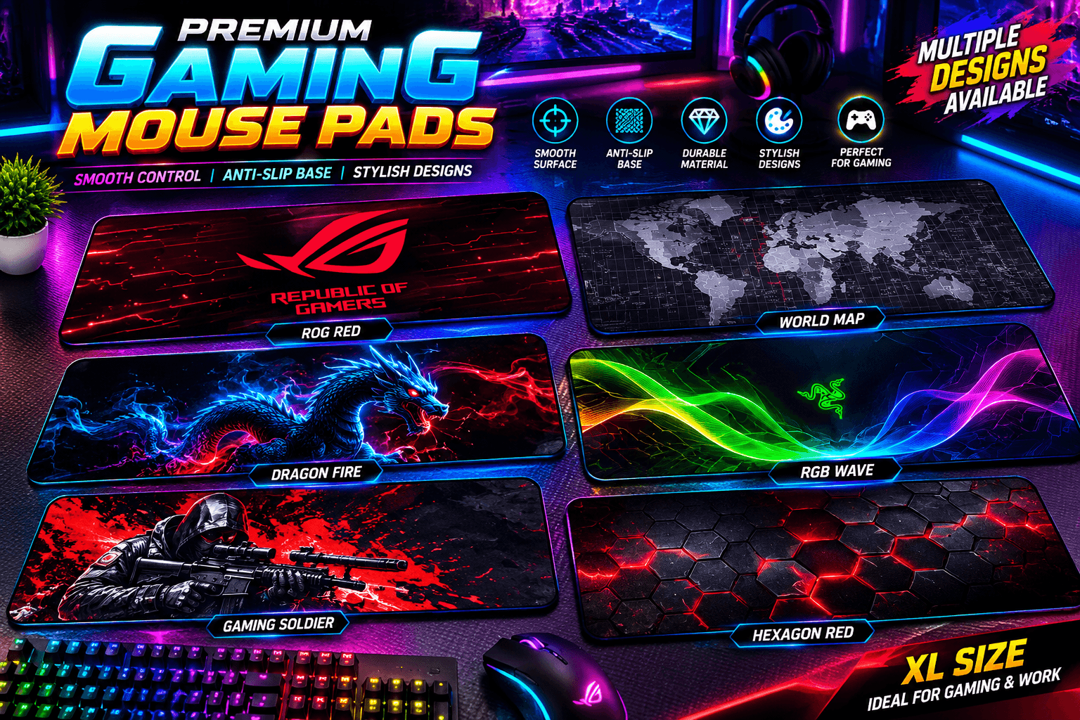 Premium Gaming Mouse Pads – Multiple Designs Available
