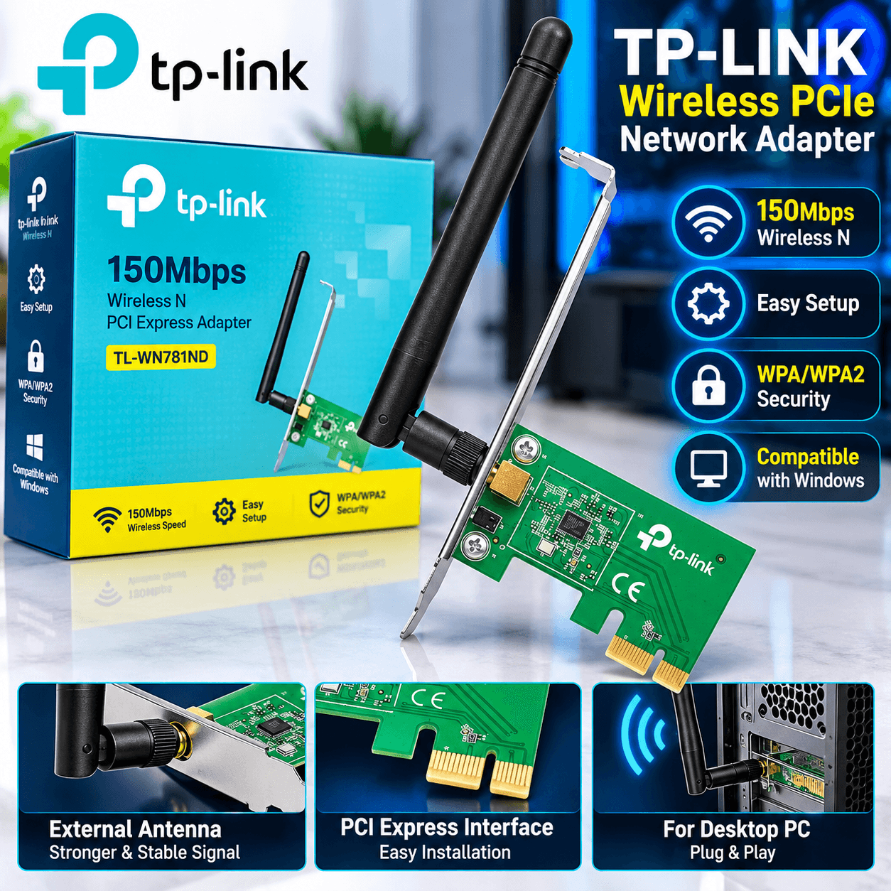 TP-Link TL-WN781ND 150Mbps Wireless N PCI Express Adapter