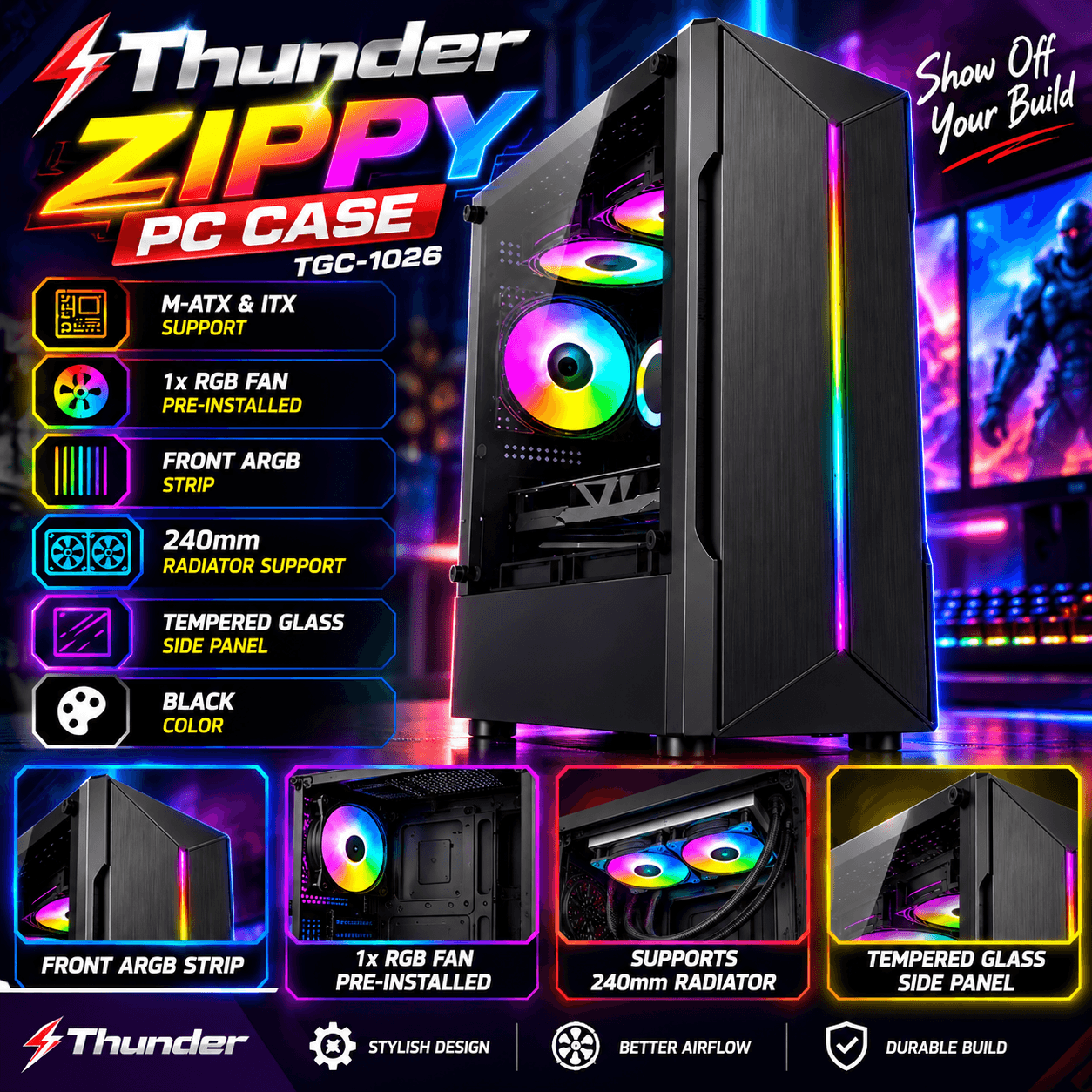 Thunder Zippy TGC-1026 Gaming PC Case – Stylish RGB Design