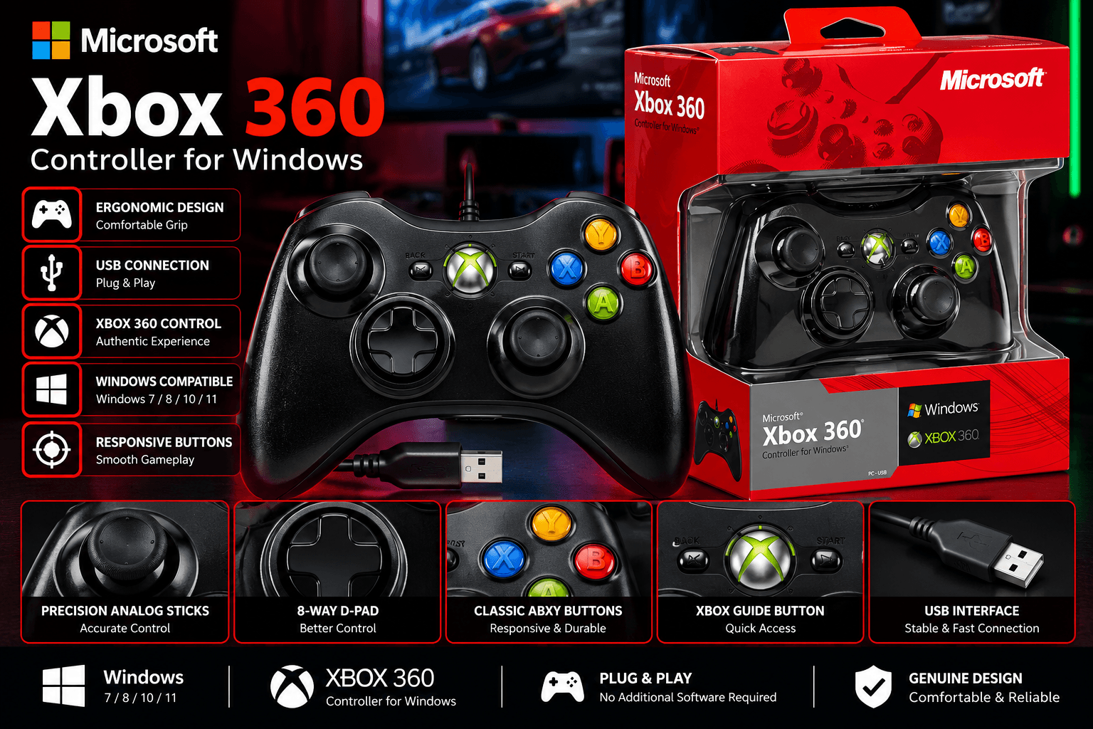 Microsoft Xbox 360 Controller for Windows – Classic Gaming Experience
