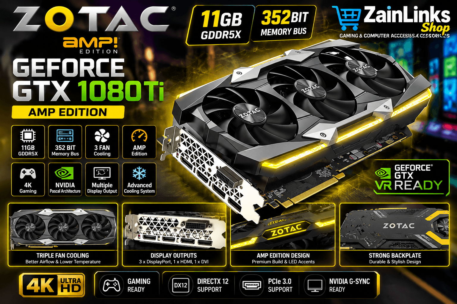 ZOTAC GeForce GTX 1080 Ti 11GB GDDR5X – Triple Fan Edition